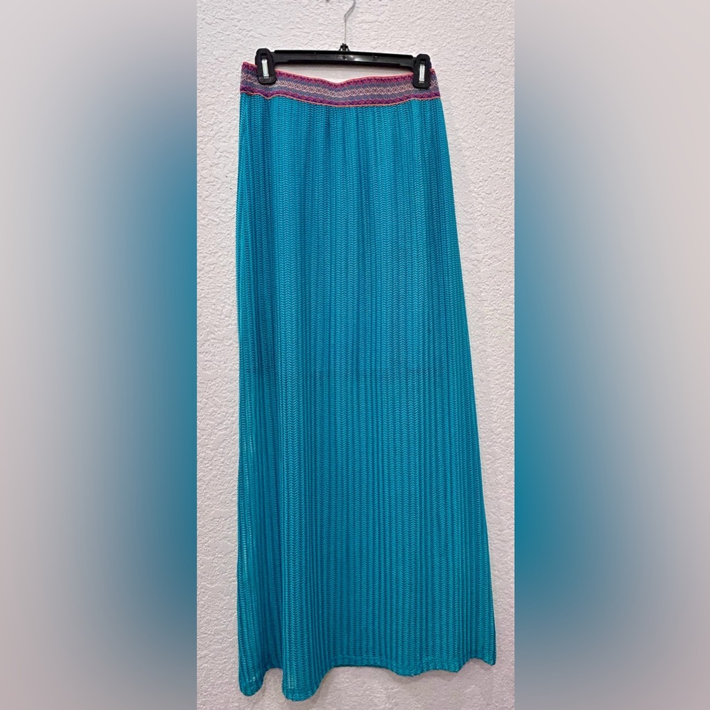 Neiman Marcus Blue Maxi A-Line Pleated Skirt B3